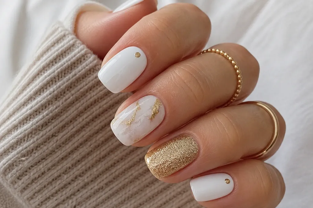 Budget-friendly white and gold nail ideas
