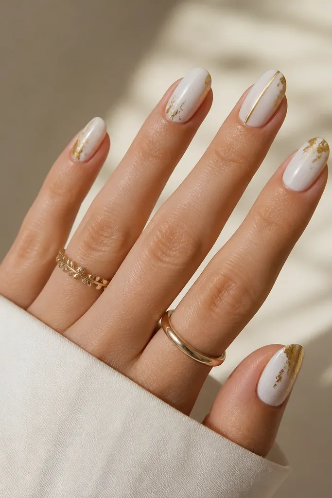 Budget-friendly white and gold nail ideas